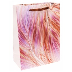 Пакет подарочный с матовой ламинацией и тиснением фольгой Розовые перья 18х24х8.5 см (M)