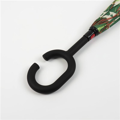 Зонт-наоборот, механический «Осенний узор», 8 спиц, R = 53 см, ручка кольцо, рисунок МИКС