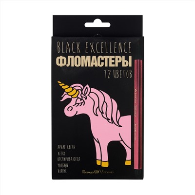 Фломастеры BrunoVisconti® 12 . цветов BLACK EXCELLENCE картонная коробка