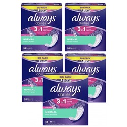 always Slipeinlage Fresh&Protect Normal mit Frischeduft BigPack 56 St, Прокладки Ежедневные Normal с ароматом свежести 56 штук, 5 упаковок (280 штук)