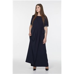 Платье длинное с коротким рукавом большого размера темно-синие