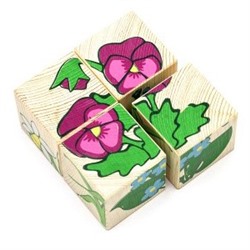 Деревянные кубики 4шт Цветочки 3333-7 в Краснодаре