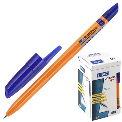 Ручка шариковая синяя 0,7мм Corona Plus, чернила на масляной основе, оранжевый корпус