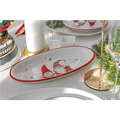 Блюдо сервировочное Доляна «Рождественские гномики», 28,5×14,8×3,5 см, цвет белый