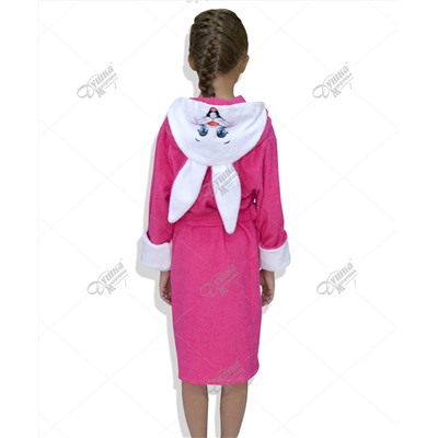 Детский махровый халат с капюшоном и печатью "Зайка" малиновый