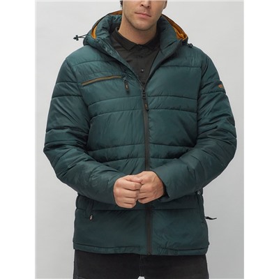 Куртка спортивная мужская с капюшоном темно-зеленого цвета 62175TZ