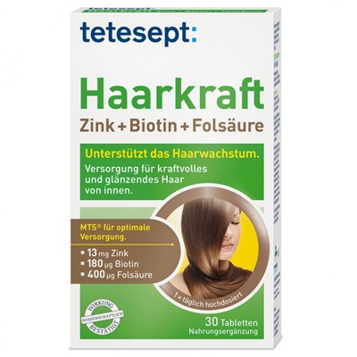 tetesept (тетесепт) Haarkraft Zink + Biotin + Folsaure 30 шт