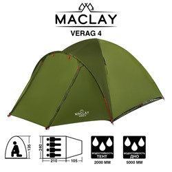 Палатка туристическая VERAG 4, размер 315 х 240 х 135 см, 4-местная, двухслойная