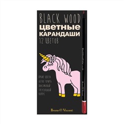 Цветные карандаши 12 цветов Bruno Visconti "BlackWoodColor", Единорог