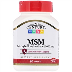 21st Century, МСМ (метилсульфонилметан) максимальной силы, 1000 мг, 90 таблеток