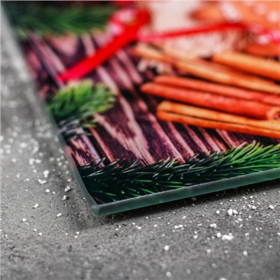 Доска разделочная стеклянная Доляна «Новогодняя суета», 30×20 см