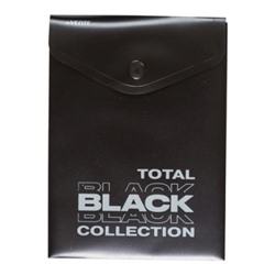 Папка-конверт на кнопке "TOTAL BLACK" A6- (115x157 мм) 180 мкм, непрозрачная черная с дизайном, инди