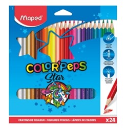 Карандаши 24цв ColorPeps Star, деревянные, из липы, трёхгранные, картонная коробка с европодвесом