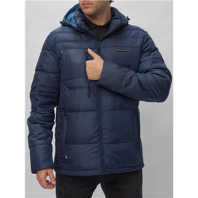 Куртка спортивная мужская с капюшоном темно-синего цвета 62190TS