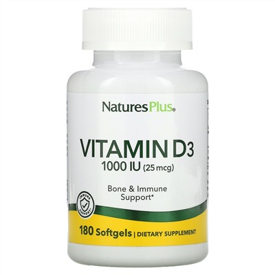 Nature's Plus, Витамин D3, 25 мкг (1000 МЕ), 180 капсул