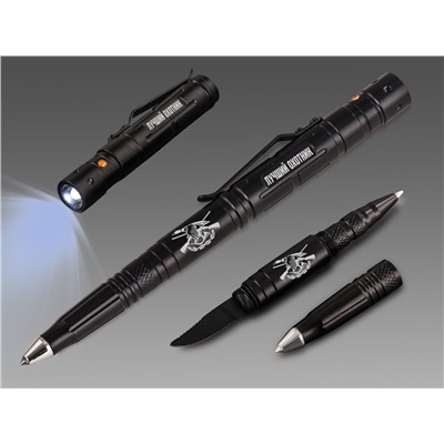 Крутая тактическая ручка "Лучший Охотник" - ТОПОВЫЙ подарок! Мелкое текстурирование для надежного хвата, фонарь, нож, стеклобой №3