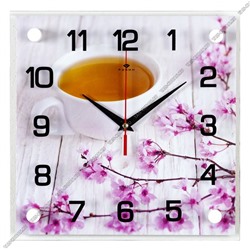 Часы (стекло/дерево) квадр.(25х25см) "Чай и сакура