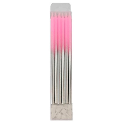Свечи Металлик Pink & Silver 15см с держателями 12шт в Краснодаре