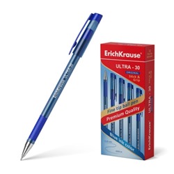 Ручка шариковая синяя 0,7мм Ultra-30 Original, круглая, резиновый держатель, игольчатый пишущий узел