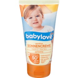 babylove чувствительный	Солнцезащитный крем для детей LSF 50+, 75 мл