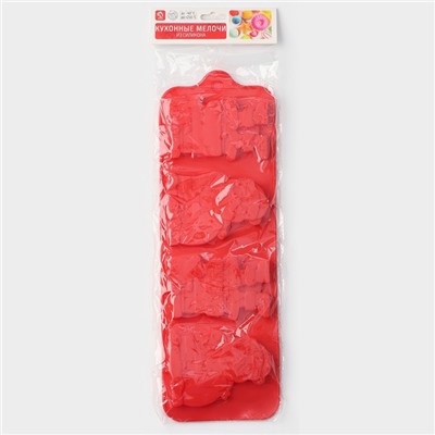 Форма силиконовая для леденцов Доляна «Дед Мороз», 36×12 см, 4 ячейки, с палочками, цвет МИКС