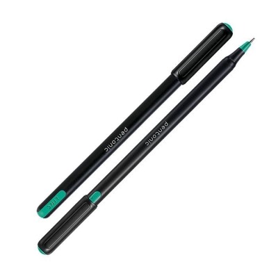 Ручка шариковая зелёная 1,0мм PENTONIC, чёрный круглый корпус, игольчатый наконечник