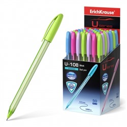 Ручка шариковая синяя 1,0мм U-108 Spring Stick Ultra Glide Technology, трёхгранная, игольчатый пишущ