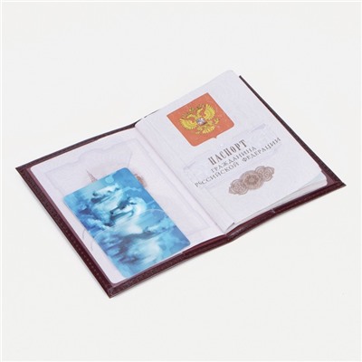 Обложка для паспорта, тиснение, цвет бордовый глянцевый