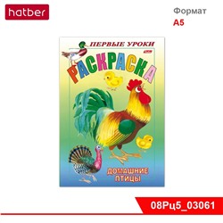 Раскраска 8л А5ф цветной блок на скобе Посмотри и раскрась -Домашние птицы- Первые уроки