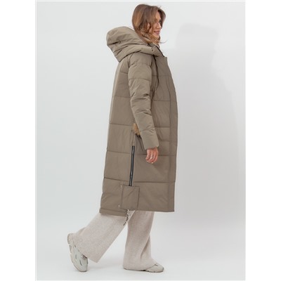Пальто утепленное женское зимние бежевого цвета 112132B