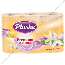 Туалетная бумага "Plushe. Premium Aroma 'Orange & Blossom' "  3-х слойная,6шт по 15м в упаковке, цвет желтый, ароматизированная, апельсин(16)