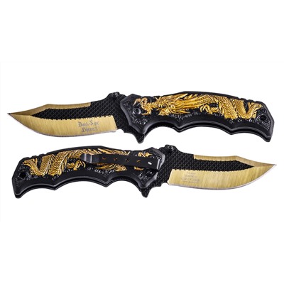 Нож с драконом Dark Side Blades Spring Assisted DS-A058 Gold (США) (Уникальный шанс купить редкий дизайнерский нож от производителя. Ограниченное количество по входящей цене!) №1099