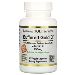 California Gold Nutrition, буферизованный витамин C в капсулах, 750 мг, 60 растительных капсул