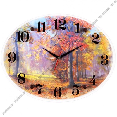 Часы (стекло/дерево) овал (46х35см) "Осень в лесу"