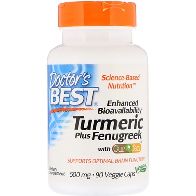 Doctor's Best, Enhanced Bioavailability Turmeric Plus Fenugreek, 500 mg, 90 Veggie Caps