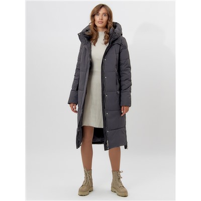 Пальто утепленное женское зимние темно-серого цвета 113151TC
