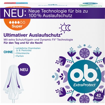 o.b. Tampons Extra Protect Tag+Nacht Super 42 St, O.B. Тампоны Super Экстра защита День+Ночь 4 капли, 42 шт, 5 упаковок (210 штук)