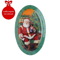 Блюдо стеклянное овальное Доляна «Счастливый Санта», 24,5×15 см
