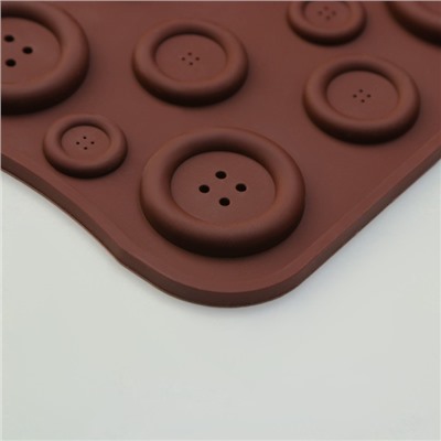 Форма силиконовая для льда и кондитерских украшений Доляна «Пуговки», 22×10,5 см, 19 ячеек, цвет шоколадный