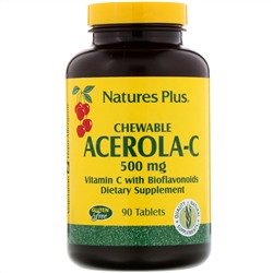 Nature's Plus, Ацерола-C в жевательной форме, витамин C с биофлавоноидами, 500 мг, 90 таблеток