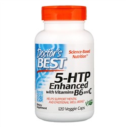 Doctor's Best, 5-HTP, усиленный витаминами B6 и C, 120 растительных капсул