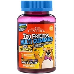 21st Century, мультивитамины в виде зверей Zoo Friends, Plus Extra C, 60 жевательных конфет