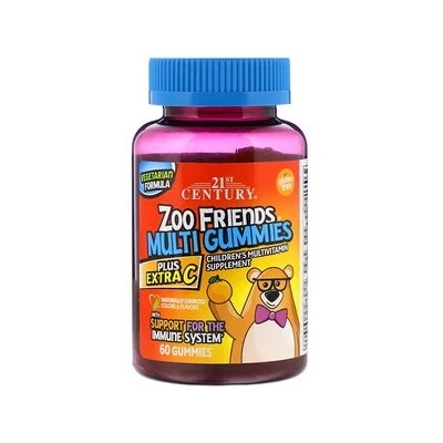 21st Century, мультивитамины в виде зверей Zoo Friends, Plus Extra C, 60 жевательных конфет