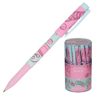 Ручка шариковая синяя 0,7мм FreshWrite Life Style. Pink dream, резиновый держатель, колпачок с клипо