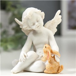 Сувенир полистоун "Белоснежный ангел с цветным кроликом" 6,8х6,5х6 см