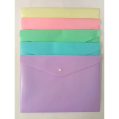 Папка-конверт на кнопке A4 Pastel 2ш (330x235 мм) 180 мкм, непрозрачная, 5 пастельных цветов ассорти