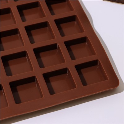 Форма силиконовая для льда и кондитерских украшений Доляна «Кубики», 36×29,5 см, 80 ячеек (2,8×2,8×1,2 см), цвет шоколадный