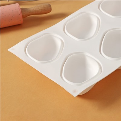 Форма силиконовая для муссовых десертов и выпечки Доляна «Стоун», 30×18×3 см, 6 ячеек, 9,5×7 см, цвет белый