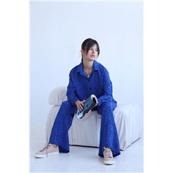 7006 Костюм в пижамном стиле синий с принтом