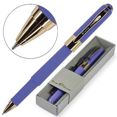 Ручка подарочная шариковая синяя 0,5мм Monaco, лиловый корпус, колпачок с золотистым клипом, серый п